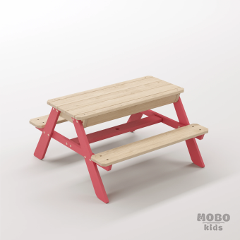 Zuma Tiny Gül Kırmızı Masif Ahşap Eğitici Oyun Tezgahı - Kum ve Su Havuzlu Aktivite Parkuru