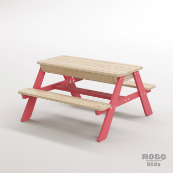 Zuma Çocuk Bahçe Bankı Masif Ahşap 4 Çocuk Kapasiteli Kum ve Su Havuzlu Çocuk Bankı - Gül Kırmızı - Görsel 2