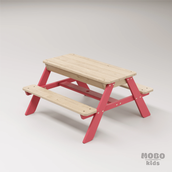 Zuma Çocuk Bahçe Bankı Masif Ahşap 4 Çocuk Kapasiteli Kum ve Su Havuzlu Çocuk Bankı - Gül Kırmızı - Görsel 3