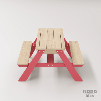 Zuma Çocuk Bahçe Bankı Masif Ahşap 4 Çocuk Kapasiteli Kum ve Su Havuzlu Çocuk Bankı - Gül Kırmızı - Görsel 4