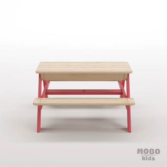 Zuma Çocuk Bahçe Bankı Masif Ahşap 4 Çocuk Kapasiteli Kum ve Su Havuzlu Çocuk Bankı - Gül Kırmızı - Görsel 5