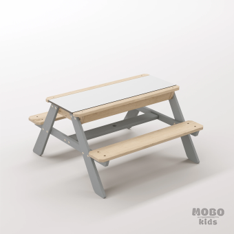 Zuma Tiny Gümüş Gri Ahşap Gövdeli İnteraktif Keşif Masası - Beyaz Kompakt Tablalı Deneyim Atölyesi