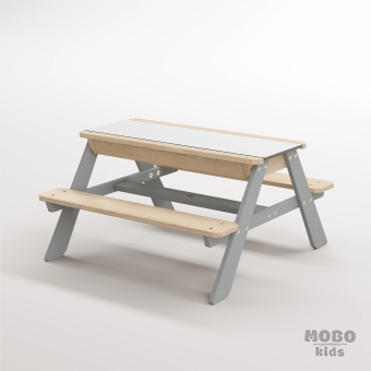 Zuma Beyaz Kompakt Tablalı Çocuk Bahçe Bankı - Masif Ahşap 4 Çocuk Kapasiteli Ahşap Kum ve Su Havuzlu Çocuk Bankı - Gümüş Gri - Görsel 2