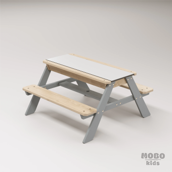 Zuma Beyaz Kompakt Tablalı Çocuk Bahçe Bankı - Masif Ahşap 4 Çocuk Kapasiteli Ahşap Kum ve Su Havuzlu Çocuk Bankı - Gümüş Gri - Görsel 3