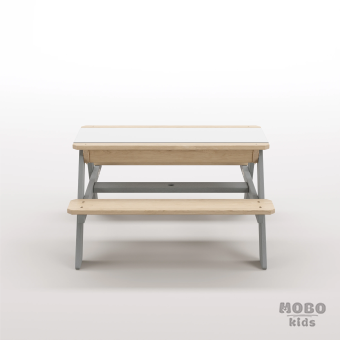 Zuma Beyaz Kompakt Tablalı Çocuk Bahçe Bankı - Masif Ahşap 4 Çocuk Kapasiteli Ahşap Kum ve Su Havuzlu Çocuk Bankı - Gümüş Gri - Görsel 5