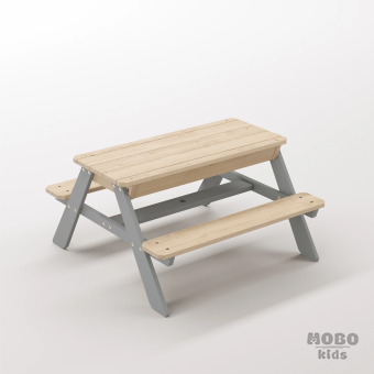 Zuma Tiny Gümüş Gri Masif Ahşap Modern Aktivite Tezgahı - Kum ve Su Havuzlu İnteraktif Keşif Alanı