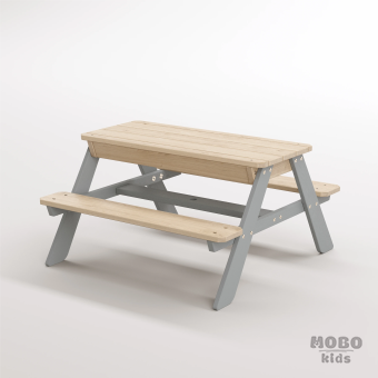 Zuma Çocuk Bahçe Bankı Masif Ahşap 4 Çocuk Kapasiteli Kum ve Su Havuzlu Çocuk Bankı - Gümüş Gri - Görsel 2