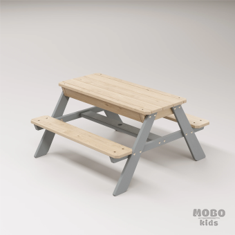 Zuma Çocuk Bahçe Bankı Masif Ahşap 4 Çocuk Kapasiteli Kum ve Su Havuzlu Çocuk Bankı - Gümüş Gri - Görsel 3