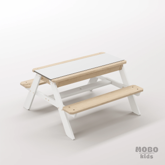 Zuma Tiny Kar Beyazı Ahşap Gövdeli Kum ve Su Havuzlu Keşif Tezgahı - Beyaz Kompakt Tablalı Oyun Atölyesi