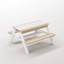 Zuma Beyaz Kompakt Tablalı Çocuk Bahçe Bankı - Masif Ahşap 4 Çocuk Kapasiteli Ahşap Kum ve Su Havuzlu Çocuk Bankı - Kar Beyaz Seçeneği