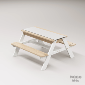 Zuma Beyaz Kompakt Tablalı Çocuk Bahçe Bankı - Masif Ahşap 4 Çocuk Kapasiteli Ahşap Kum ve Su Havuzlu Çocuk Bankı - Kar Beyaz - Görsel 3