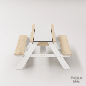 Zuma Beyaz Kompakt Tablalı Çocuk Bahçe Bankı - Masif Ahşap 4 Çocuk Kapasiteli Ahşap Kum ve Su Havuzlu Çocuk Bankı - Kar Beyaz - Görsel 4