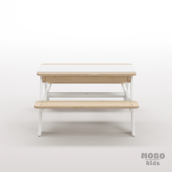 Zuma Beyaz Kompakt Tablalı Çocuk Bahçe Bankı - Masif Ahşap 4 Çocuk Kapasiteli Ahşap Kum ve Su Havuzlu Çocuk Bankı - Kar Beyaz - Görsel 5