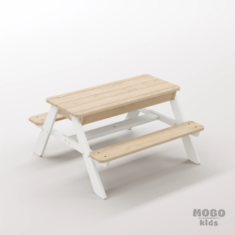 Zuma Tiny Kar Beyazı Masif Ahşap Eğitici Deneyim Masası - Kum ve Su Havuzlu Keşif Parkuru