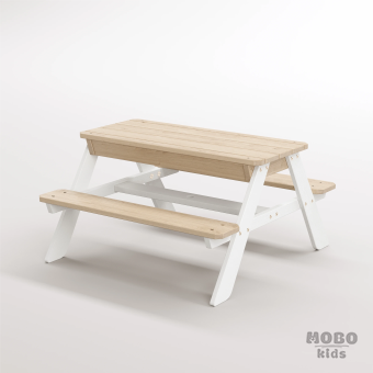 Zuma Çocuk Bahçe Bankı Masif Ahşap 4 Çocuk Kapasiteli Kum ve Su Havuzlu Çocuk Bankı - Kar Beyaz - Görsel 2