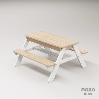 Zuma Çocuk Bahçe Bankı Masif Ahşap 4 Çocuk Kapasiteli Kum ve Su Havuzlu Çocuk Bankı - Kar Beyaz - Görsel 3