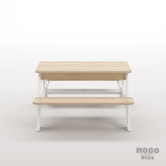 Zuma Çocuk Bahçe Bankı Masif Ahşap 4 Çocuk Kapasiteli Kum ve Su Havuzlu Çocuk Bankı - Kar Beyaz - Görsel 5