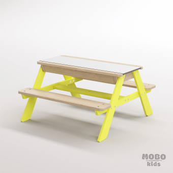 Zuma Beyaz Kompakt Tablalı Çocuk Bahçe Bankı - Masif Ahşap 4 Çocuk Kapasiteli Ahşap Kum ve Su Havuzlu Çocuk Bankı - Limon Sarısı - Görsel 2