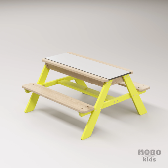 Zuma Beyaz Kompakt Tablalı Çocuk Bahçe Bankı - Masif Ahşap 4 Çocuk Kapasiteli Ahşap Kum ve Su Havuzlu Çocuk Bankı - Limon Sarısı - Görsel 3