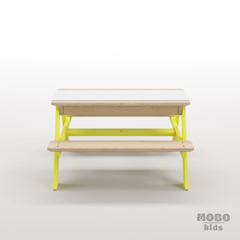 Zuma Beyaz Kompakt Tablalı Çocuk Bahçe Bankı - Masif Ahşap 4 Çocuk Kapasiteli Ahşap Kum ve Su Havuzlu Çocuk Bankı - Limon Sarısı - Görsel 5