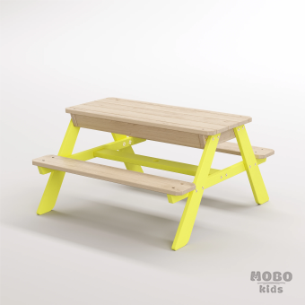 Zuma Çocuk Bahçe Bankı Masif Ahşap 4 Çocuk Kapasiteli Kum ve Su Havuzlu Çocuk Bankı - Limon Sarısı - Görsel 2