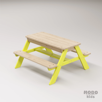 Zuma Çocuk Bahçe Bankı Masif Ahşap 4 Çocuk Kapasiteli Kum ve Su Havuzlu Çocuk Bankı - Limon Sarısı - Görsel 3