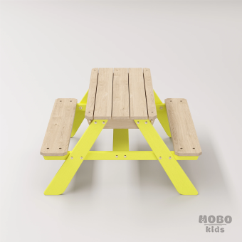 Zuma Çocuk Bahçe Bankı Masif Ahşap 4 Çocuk Kapasiteli Kum ve Su Havuzlu Çocuk Bankı - Limon Sarısı - Görsel 4