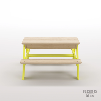 Zuma Çocuk Bahçe Bankı Masif Ahşap 4 Çocuk Kapasiteli Kum ve Su Havuzlu Çocuk Bankı - Limon Sarısı - Görsel 5