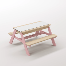 Zuma Beyaz Kompakt Tablalı Çocuk Bahçe Bankı - Masif Ahşap 4 Çocuk Kapasiteli Ahşap Kum ve Su Havuzlu Çocuk Bankı - Masal Pembe Seçeneği