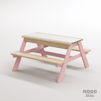 Zuma Beyaz Kompakt Tablalı Çocuk Bahçe Bankı - Masif Ahşap 4 Çocuk Kapasiteli Ahşap Kum ve Su Havuzlu Çocuk Bankı - Masal Pembe - Görsel 2