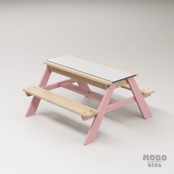 Zuma Beyaz Kompakt Tablalı Çocuk Bahçe Bankı - Masif Ahşap 4 Çocuk Kapasiteli Ahşap Kum ve Su Havuzlu Çocuk Bankı - Masal Pembe - Görsel 3