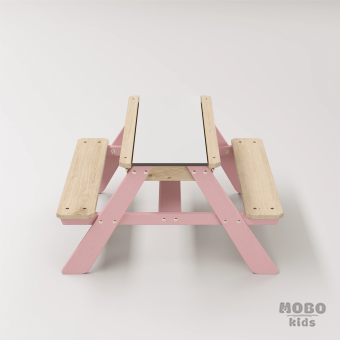 Zuma Beyaz Kompakt Tablalı Çocuk Bahçe Bankı - Masif Ahşap 4 Çocuk Kapasiteli Ahşap Kum ve Su Havuzlu Çocuk Bankı - Masal Pembe - Görsel 4