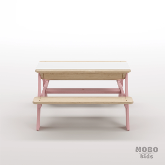 Zuma Beyaz Kompakt Tablalı Çocuk Bahçe Bankı - Masif Ahşap 4 Çocuk Kapasiteli Ahşap Kum ve Su Havuzlu Çocuk Bankı - Masal Pembe - Görsel 5