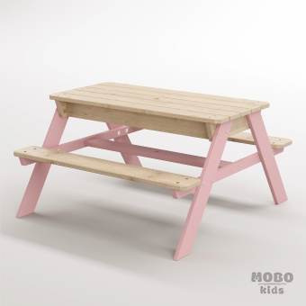 Zuma Çocuk Bahçe Bankı Masif Ahşap 4 Çocuk Kapasiteli Kum ve Su Havuzlu Çocuk Bankı - Masal Pembe - Görsel 2