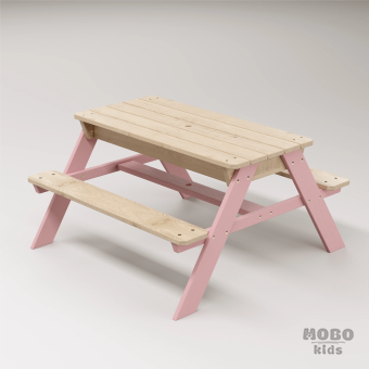 Zuma Çocuk Bahçe Bankı Masif Ahşap 4 Çocuk Kapasiteli Kum ve Su Havuzlu Çocuk Bankı - Masal Pembe - Görsel 3