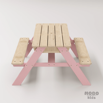 Zuma Çocuk Bahçe Bankı Masif Ahşap 4 Çocuk Kapasiteli Kum ve Su Havuzlu Çocuk Bankı - Masal Pembe - Görsel 4