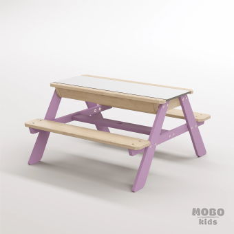 Zuma Beyaz Kompakt Tablalı Çocuk Bahçe Bankı - Masif Ahşap 4 Çocuk Kapasiteli Ahşap Kum ve Su Havuzlu Çocuk Bankı - Menekşe Moru - Görsel 2