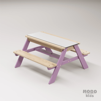 Zuma Beyaz Kompakt Tablalı Çocuk Bahçe Bankı - Masif Ahşap 4 Çocuk Kapasiteli Ahşap Kum ve Su Havuzlu Çocuk Bankı - Menekşe Moru - Görsel 3