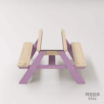 Zuma Beyaz Kompakt Tablalı Çocuk Bahçe Bankı - Masif Ahşap 4 Çocuk Kapasiteli Ahşap Kum ve Su Havuzlu Çocuk Bankı - Menekşe Moru - Görsel 4