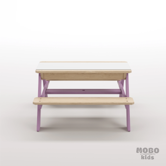 Zuma Beyaz Kompakt Tablalı Çocuk Bahçe Bankı - Masif Ahşap 4 Çocuk Kapasiteli Ahşap Kum ve Su Havuzlu Çocuk Bankı - Menekşe Moru - Görsel 5