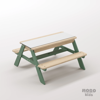 Zuma Tiny Orman Yeşili Ahşap Gövdeli Duyusal Serüven Masası - Beyaz Kompakt Tablalı Doğa Atölyesi