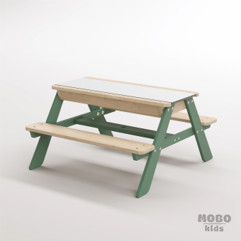 Zuma Beyaz Kompakt Tablalı Çocuk Bahçe Bankı - Masif Ahşap 4 Çocuk Kapasiteli Ahşap Kum ve Su Havuzlu Çocuk Bankı - Orman Yeşili - Görsel 2