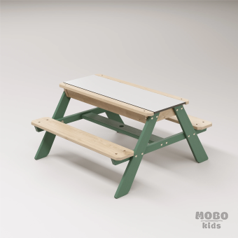 Zuma Beyaz Kompakt Tablalı Çocuk Bahçe Bankı - Masif Ahşap 4 Çocuk Kapasiteli Ahşap Kum ve Su Havuzlu Çocuk Bankı - Orman Yeşili - Görsel 3