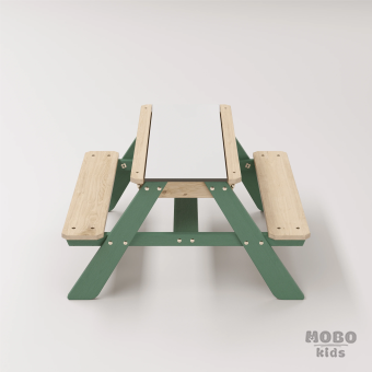 Zuma Beyaz Kompakt Tablalı Çocuk Bahçe Bankı - Masif Ahşap 4 Çocuk Kapasiteli Ahşap Kum ve Su Havuzlu Çocuk Bankı - Orman Yeşili - Görsel 4