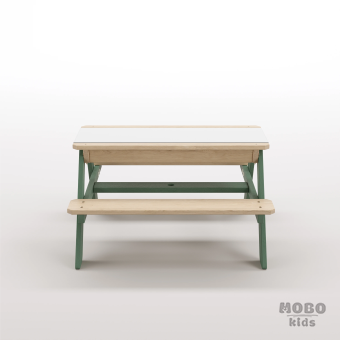 Zuma Beyaz Kompakt Tablalı Çocuk Bahçe Bankı - Masif Ahşap 4 Çocuk Kapasiteli Ahşap Kum ve Su Havuzlu Çocuk Bankı - Orman Yeşili - Görsel 5