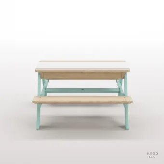 Zuma Beyaz Kompakt Tablalı Çocuk Bahçe Bankı - Masif Ahşap 4 Çocuk Kapasiteli Ahşap Kum ve Su Havuzlu Çocuk Bankı - Galeri