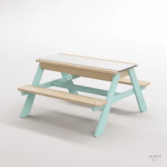 Zuma Beyaz Kompakt Tablalı Çocuk Bahçe Bankı - Masif Ahşap 4 Çocuk Kapasiteli Ahşap Kum ve Su Havuzlu Çocuk Bankı - Galeri