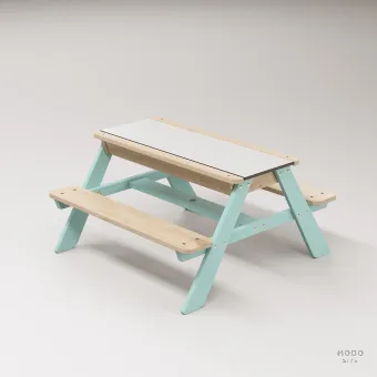 Zuma Beyaz Kompakt Tablalı Çocuk Bahçe Bankı - Masif Ahşap 4 Çocuk Kapasiteli Ahşap Kum ve Su Havuzlu Çocuk Bankı - Galeri