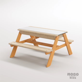 Zuma Beyaz Kompakt Tablalı Çocuk Bahçe Bankı - Masif Ahşap 4 Çocuk Kapasiteli Ahşap Kum ve Su Havuzlu Çocuk Bankı - Turuncu - Görsel 2