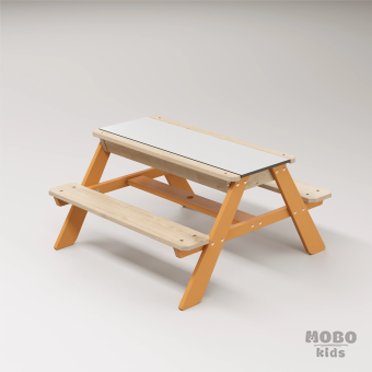 Zuma Beyaz Kompakt Tablalı Çocuk Bahçe Bankı - Masif Ahşap 4 Çocuk Kapasiteli Ahşap Kum ve Su Havuzlu Çocuk Bankı - Turuncu - Görsel 3